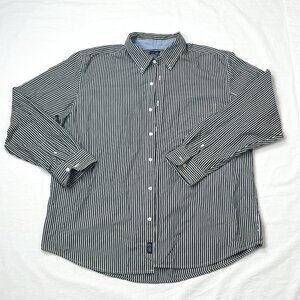 Chaps Mens Size XXL Easy Care Pinstripe Button Down Shirt Blue Long Sleeves EUC